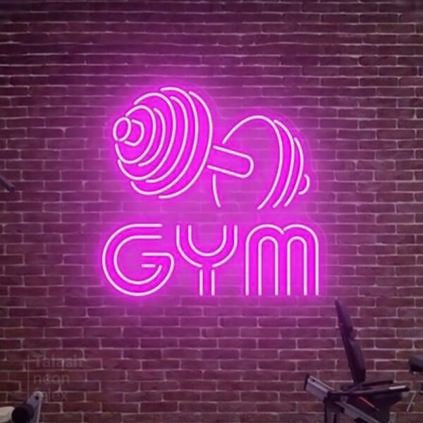 تابلو نئون فلکس باشگاه طرح وزنه و نوشته GYM تک رنگ T7028